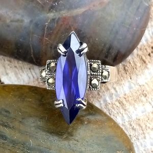Gorgeous Purple Marquise Stone 925 and Marcasite